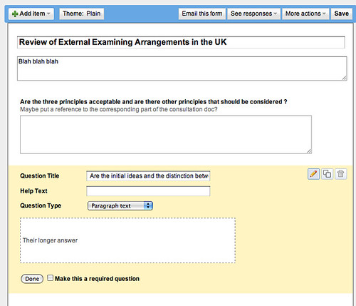Creating a google form to field consultation question replies