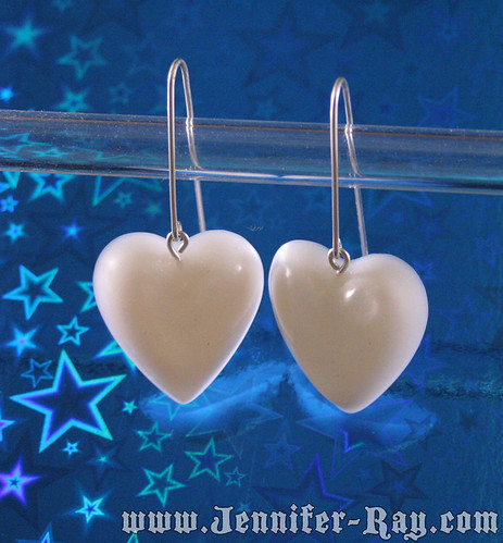 White heart resin earrings with sterling silver ear wires