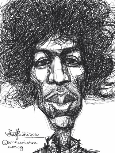 digital caricature of Jimi Hendrix - drawn with iPad Sketchbook Pro
