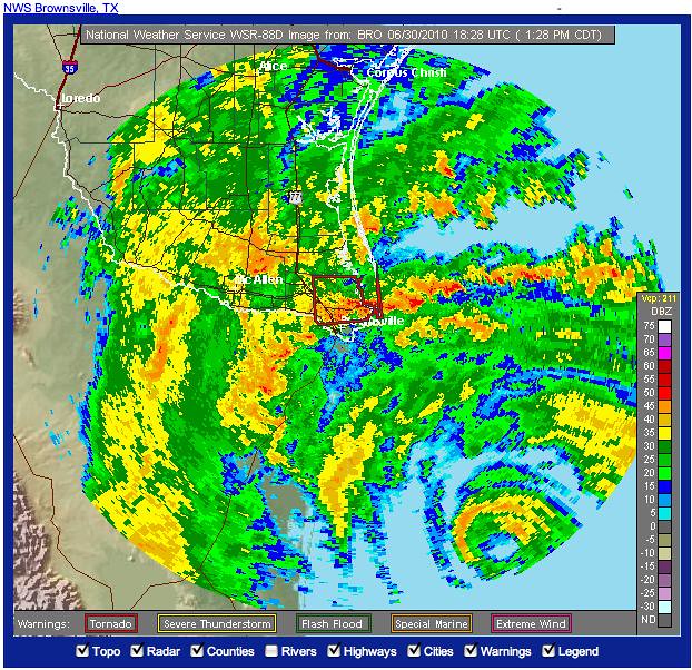 Hurricane Alex Brownsville Base Reflectivity 6-30-10 @ 13-32