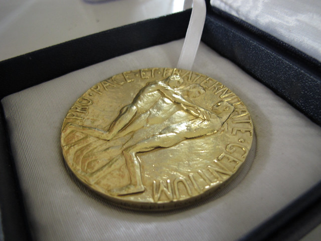 Back of Nobel Peace Prize Medal. The Nobel Peace Prize from 1995 which was 