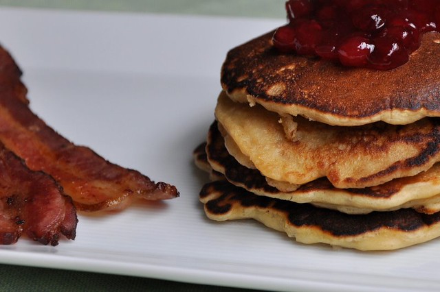 Oatmeal Pancakes with Lingonberry Jam