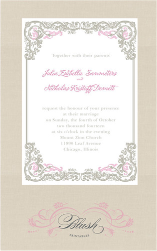 The entire ensemble includes a printable wedding invitation 5x7 