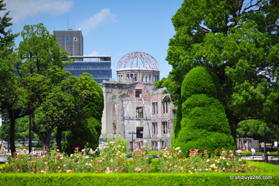 Genbaku Dome behind the park scenery
