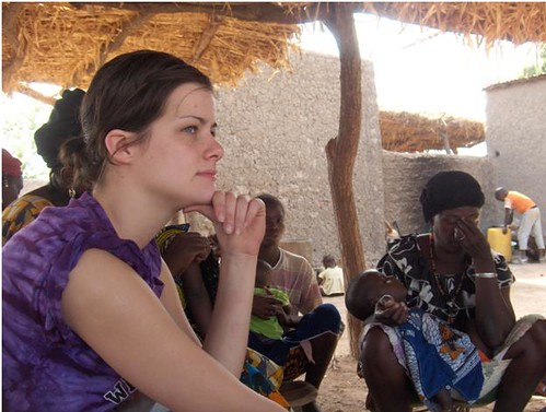 Former Montana State University student Ashley Williams meets with residents of Sanambele, Mali, to discuss water quality issues affecting the community.