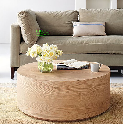 West Elm round wood coffee table