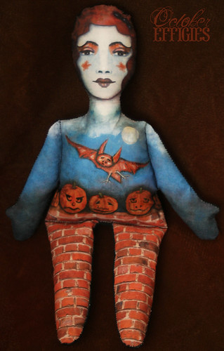 Red Bat and Jack O Lanterns stuffed print doll