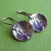 Hammered Silver and Amethyst Earrings