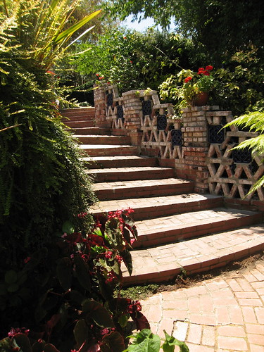 Stairs leading up from the rear patio.