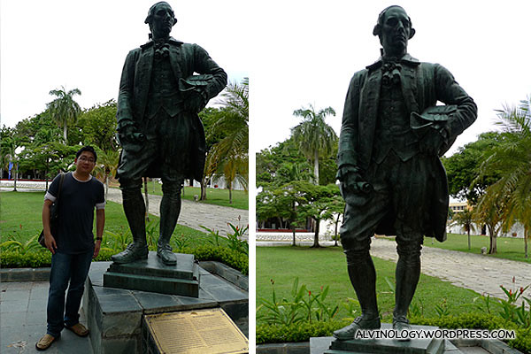 Me beside a statue of Captain Francis Light