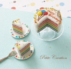 Rainbow Birthday Cake - 1/12th Scale Dollhouse Miniature