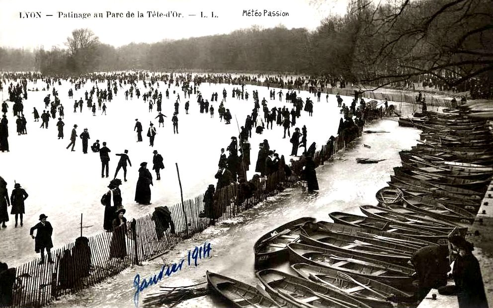 patinage au parc de la Tête d'Or à Lyon en janvier 1914
