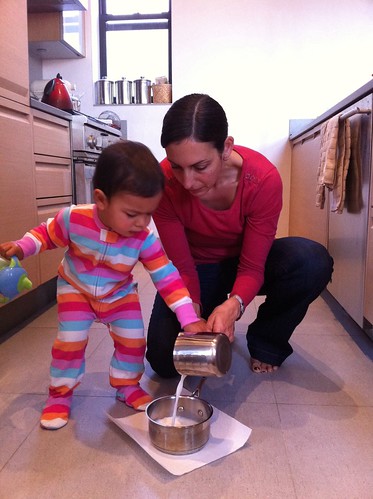 Laila and Anna making oatmeal for breakfast