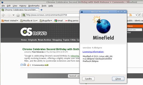 Un aperçu du bouton en fin de barre d'adresse dans Mozilla Minefield 4.0b6pre