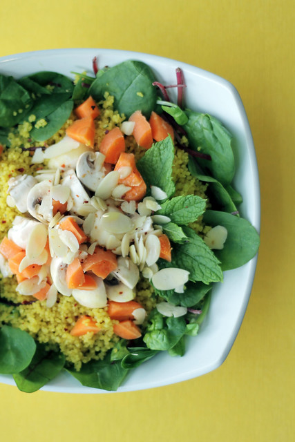 Spinach, Carrots and White Button Mushrooms Couscous