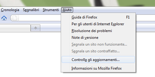 Figura 1 - Forzare Firefox a controllare la presenza di aggiornamenti su Windows