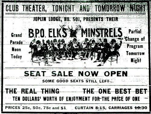 An advertisement for the Elks' Minstrel Show