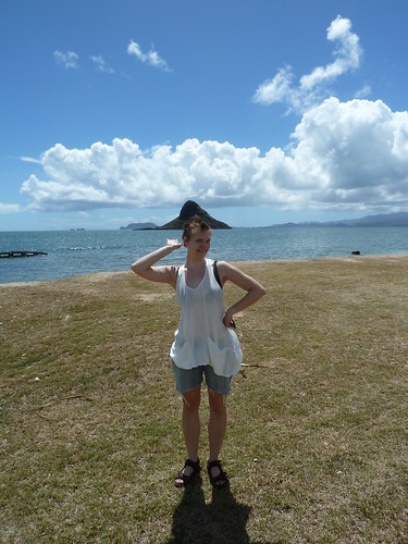 Erica "wearing" Chinaman's Hat (Mokolii Island)