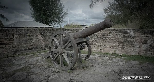 One of the many ancient cannons at Fort Cornwallis