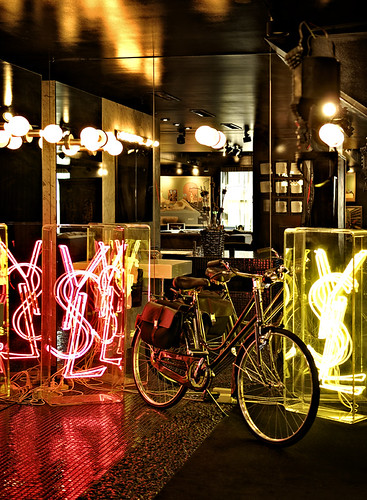Cindy Gallop's Gucci bike and YSL neon art