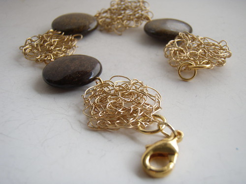 bronzite and gold wire bracelet