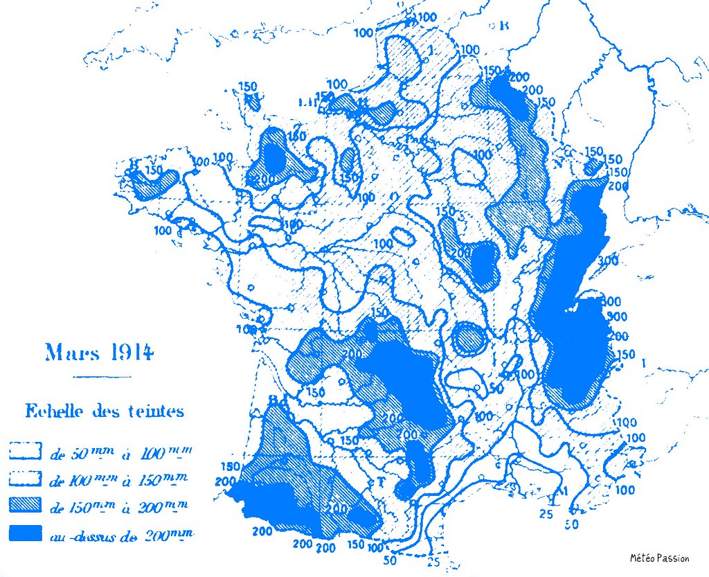 précipitations mensuelles en France en mars 1914