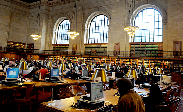 The reading room inside New York Public Library (NYPL), 42nd Street, NYC by Karen Strunks