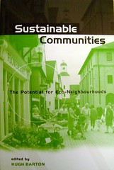 book cover for Sustainable Communities, Hugh Barton, ed. (photo of cover by London Permaculture, creative commons license)