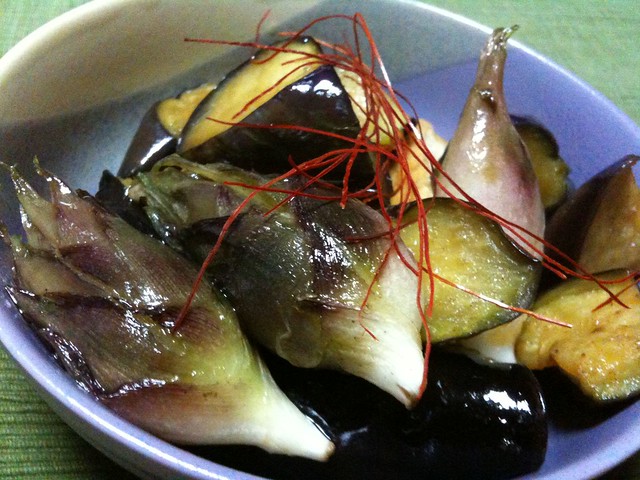 #jisui 茄子とみょうがの揚げ浸しで白飯がうめえ！