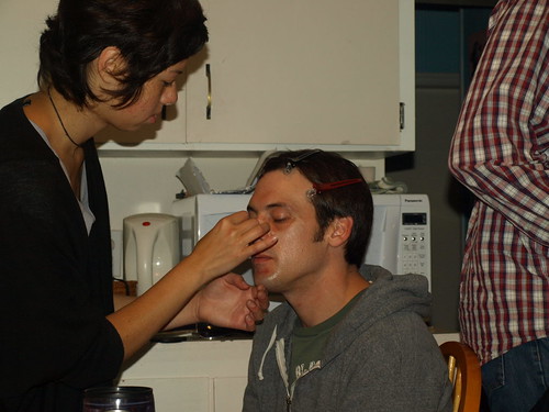 Suzi putting on makeup for Tyler