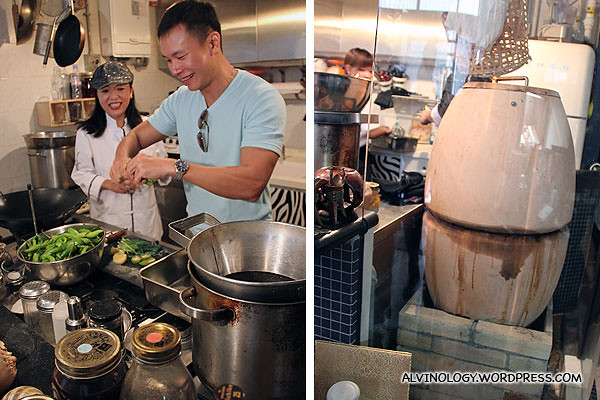 Darren helping out with chopping; on the right is the terra cotta oven which Margaret Xu built herself