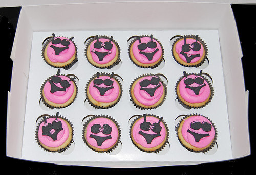 pink and black lingerie cupcakes for a birthday celebration
