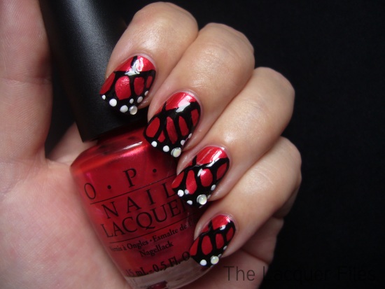Red Butterfly Nail Art Design Monarch