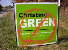 Defaced Christine Green sign