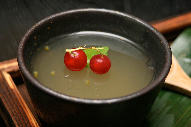 Yuzu jelly with red currants
