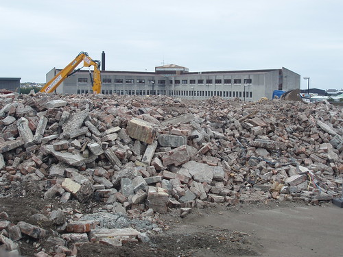 The demolished Pink School with the Comhairle offices behind