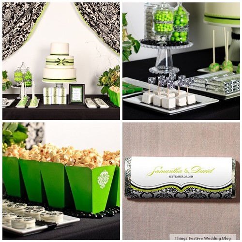 Black and White Wedding Candy Buffet with Apple Green