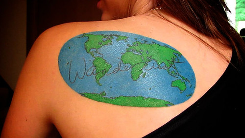 world map tattoo foot. Wanderlust World Map Tattoo