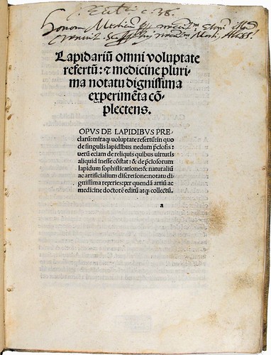 Title page with annotation from 'Lapidarium omni voluptate...'. Sp Coll Ferguson Ak-a.27.