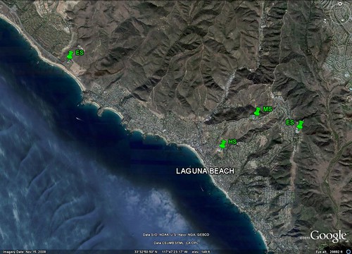 public schools in Laguna Beach (image via Google Earth, markings by me)