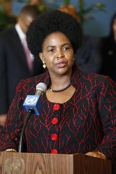 Minister for International Relations and Cooperation of the Republic of South Africa, Maite Nkoana-Mashabane, speaks to journalists at United Nations headquarters following her country's election to the Security Council. by Pan-African News Wire File Photos