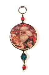 2010 Holiday Collection - Victorian Romance - Santa with Children on Red Snowflace Background Ornament