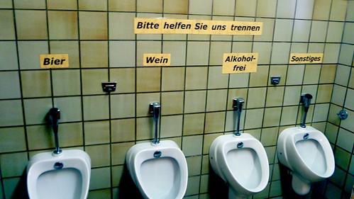 Urinals that sort wee by alcohol content, Darmstadt, Germany.JPG