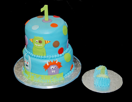 monster themed 1st birthday cake