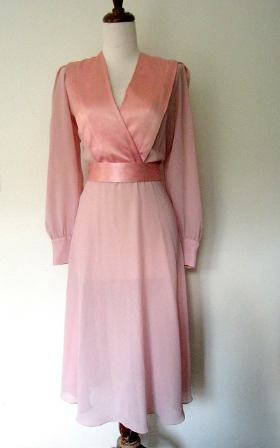Vintage Blush Pink Sheer & Satin Dress, 1970s