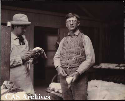 "Mr. Loomis and A.L. Bolton in workshop of California Academy of Sciences Expedition, Monterey, California. June 1897."