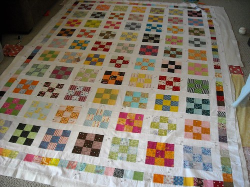 basted 9-patch quilt
