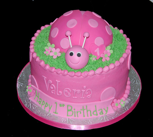 1st birthday pink ladybug cake
