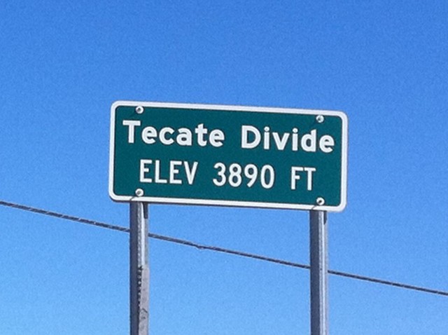 Tecate divide, elevation 3890 ft