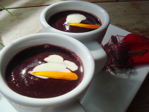 Beetroot Soup Amuse-Bouches with Brock Hall Farm Goats Cheese Swirl